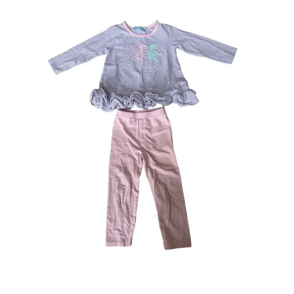 Trotter Street Kids Girl Blue & Pink Ballerina Ruffle Pants Set Size 24 M
